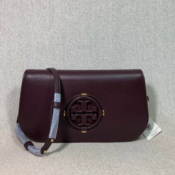 Tory Burch Miller Leather Handbag Red Wine Burgundy Ox Tempranillo Bag Purse NEW - Picture 7 of 10